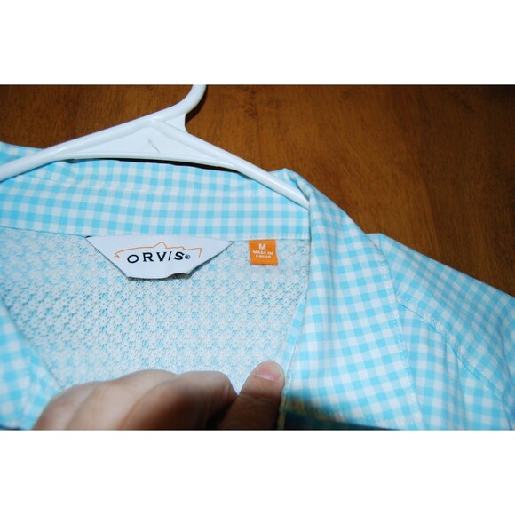 ORVIS Blue White Gingham Plaid Outdoor Performance Button Down Shirt M - Picture 5 of 6